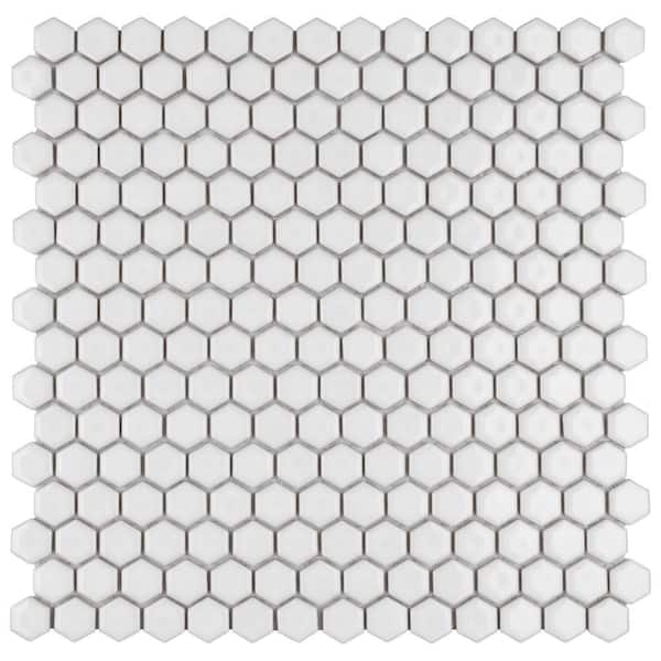 Merola Tile Colmena Hex Glossy White 11-1/2 in. x 11-5/8 in. Porcelain Mosaic Tile (4.75 sq. ft./Case)