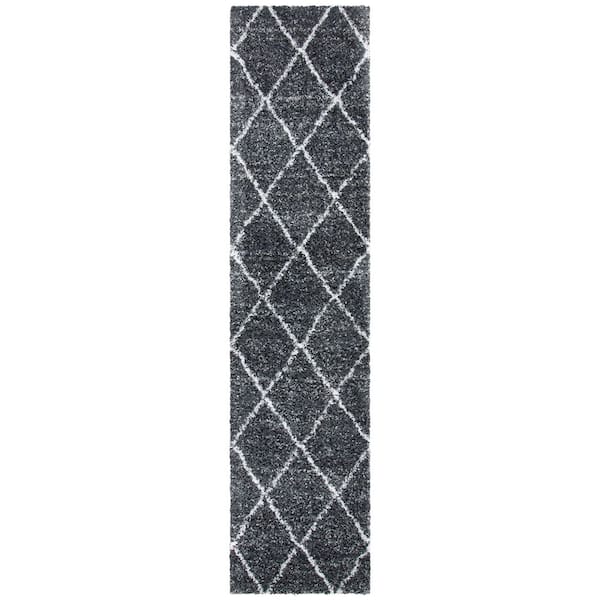 August Shag 2 ft. x 9 ft. Dark Gray/Ivory Diamond Runner Rug