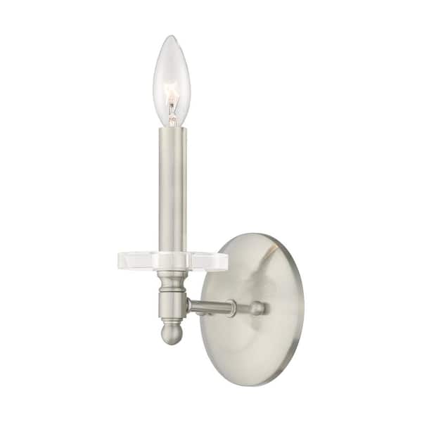 AVIANCE LIGHTING Rosecrest 5 in. 1-Light Brushed Nickel Wall Sconce with clear crystal bobeche