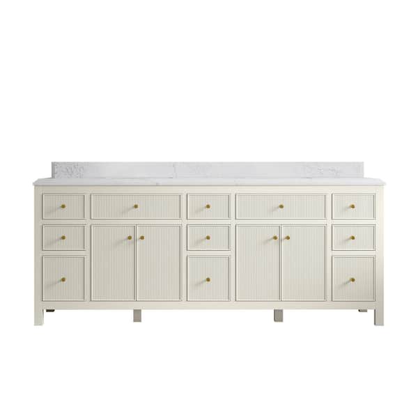 Willow Collections Sonoma 84 in. Double Sink Freestanding Alabaster Bath Vanity with Empira White Qt. Top Unassembled