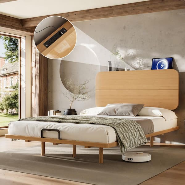 Polibi Natural/Brown Bamboo Frame Full Size Platform Bed with