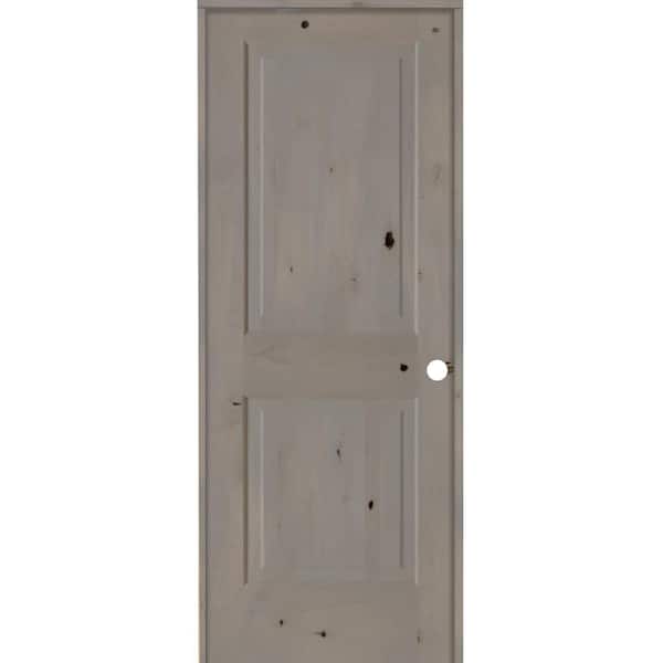 Krosswood Doors 30 in. x 80 in. Rustic Knotty Alder 2 Panel Left-Handed Grey Stain Wood Single Prehung Interior Door with Square Top