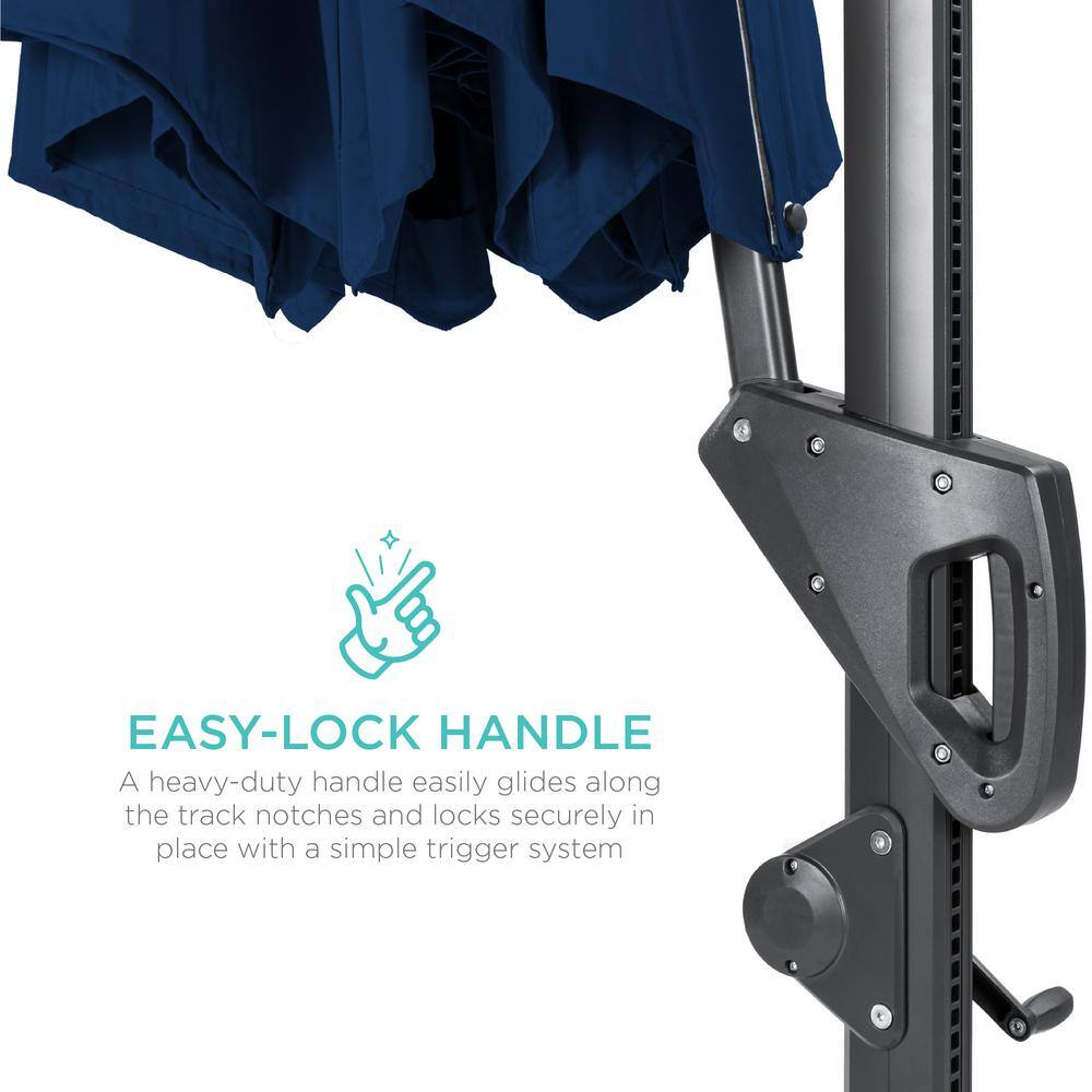 10ft Navy Blue Solar LED Cantilever Patio Umbrella with Cross Base