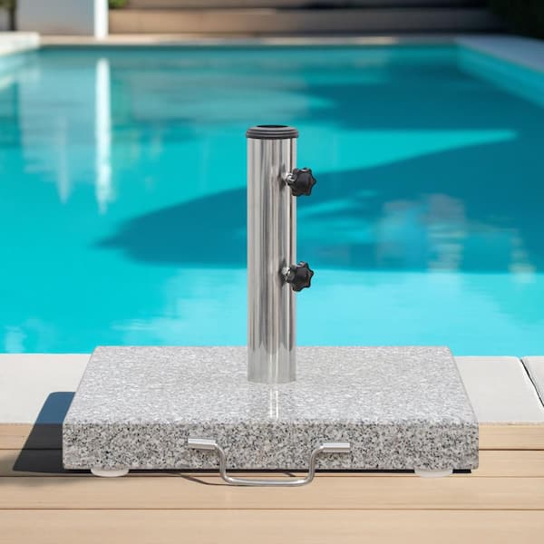 66 lbs. Square Granite Patio Umbrella Base with Wheels and Handle in Gray