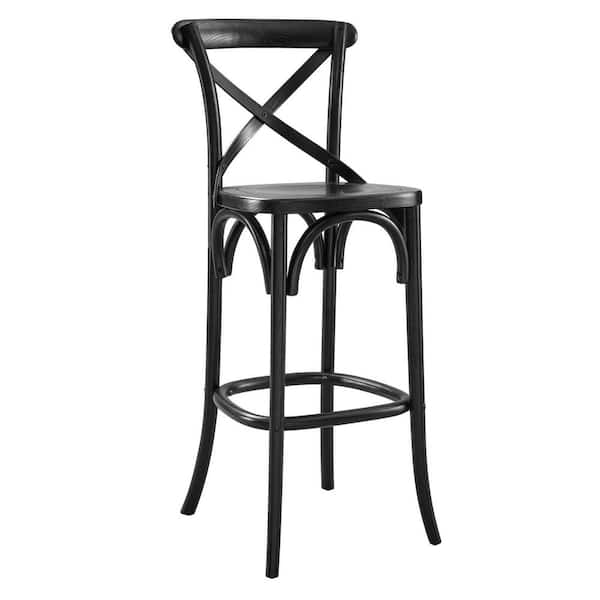 MODWAY Gear 43.5 in. ELM Wood Bar Stool 29.5 in. Black