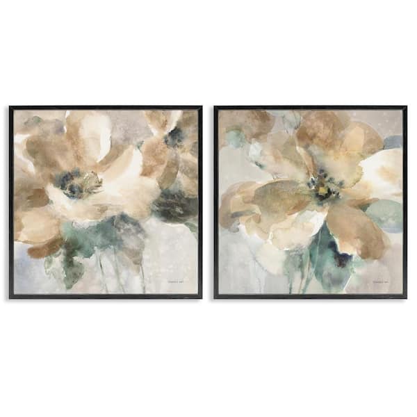 Abstract Beige Flowers by Danhui Nai 2-Piece Black Framed Giclee Art Print Nature 24 in. x 24 in.