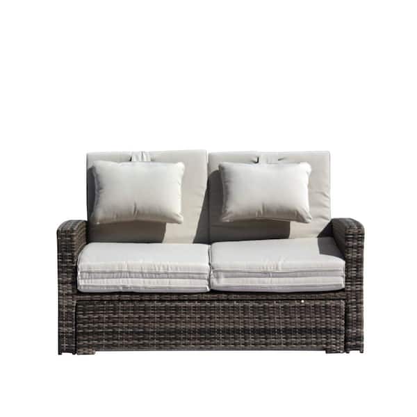 Miranda Wicker Outdoor Day Bed Combo with Cream Cushions