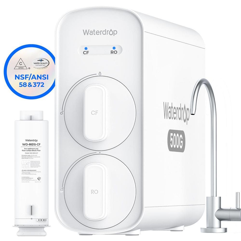 WD-G5P500 Reverse Osmosis Water Filter NSF/ANSI 372 Certified 7-Stage 500GPD 2:1 Pure to Drain Extra 1 G5P500-CF Filter