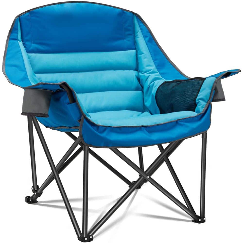 Blue Metal Oversized Camping Chair with Side Pocket, Cup Holder and Carry Bag for Adults Fishing Sports Trip price history on PriceWatchPro