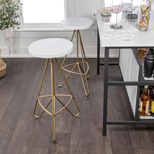 Trinity 30 in. Modern Industrial Metal Tripod Backless Bar Stool, White Seat with Gold Frame