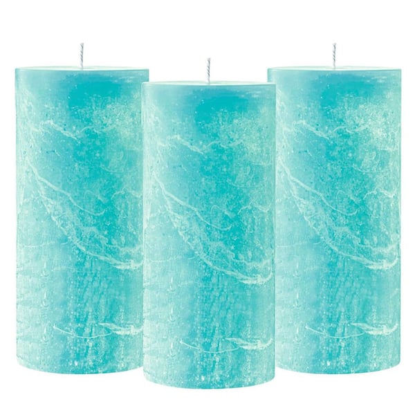 Blue Unscented Smokeless Dripless Wax Single Wick Pillar Candle 3-Pack