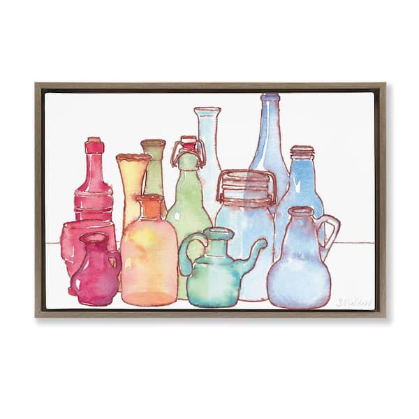 Colorful Vases Collection by Stephanie Fielden Brown Floater Frame Abstract Graphic Art Print 17 in. x 25 in.