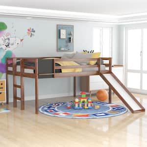 Walnut Full size Loft Bed with Slide and Chalkboard
