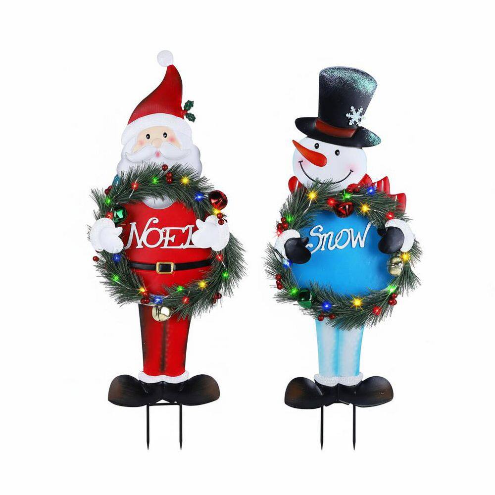 "2Pcs 30"" Lighted Christmas Metal Stakes - Santa & Snowman, Battery-Powered Outdoor Decor" price history on PriceWatchPro