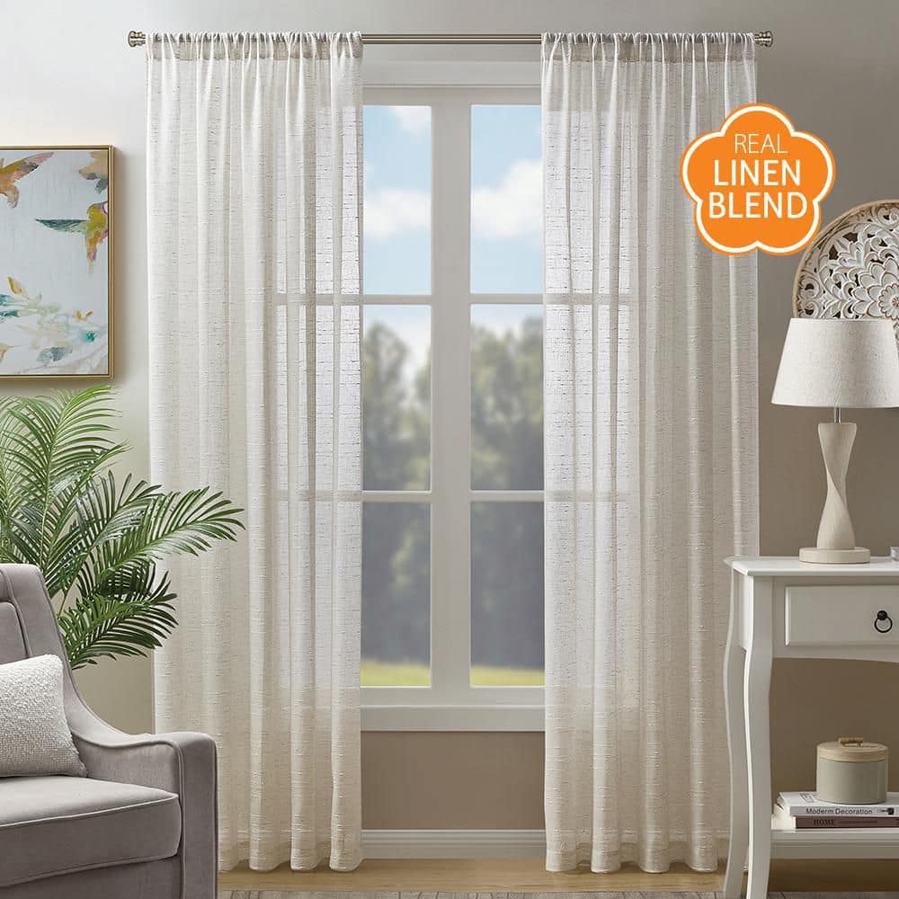 Lightsout with EnerShield Technology Sasha Rod Pocket Sheer Curtain, 52x84 in, Linen, image size:1000x1000