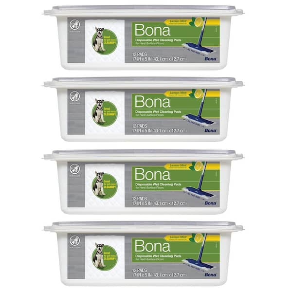 Hard-surface Floor Wet Disposable Cleaning Pads, Lemon Mint Scent (12 Count) (4-Pack)