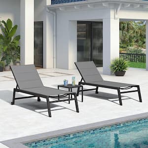Aluminum Outdoor Chaise Lounge Patio Lounge Chair with Wheels and Side Table Extra Large (Set of 2)