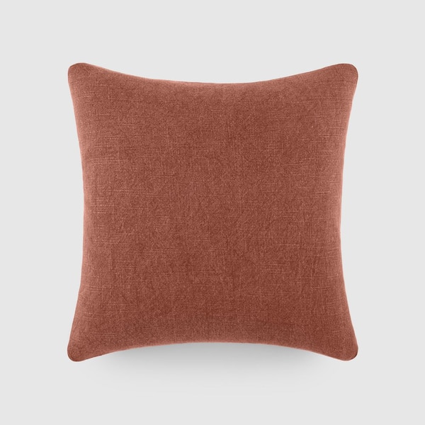Terracotta Washed and Distressed 100% Cotton 20 in. x 20 in. Decor Throw Pillow Cover