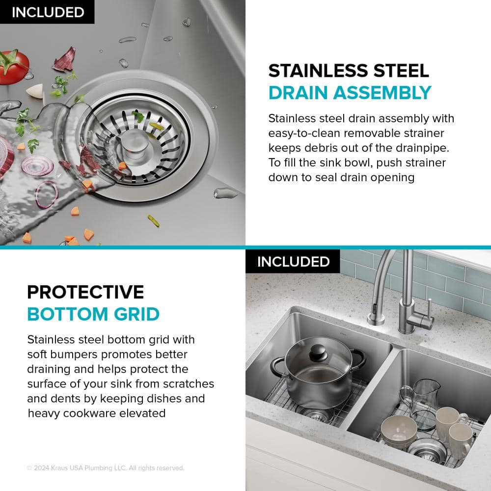 Fairlane 33-Inch Stainless Steel Double Bowl Undermount Kitchen Sink