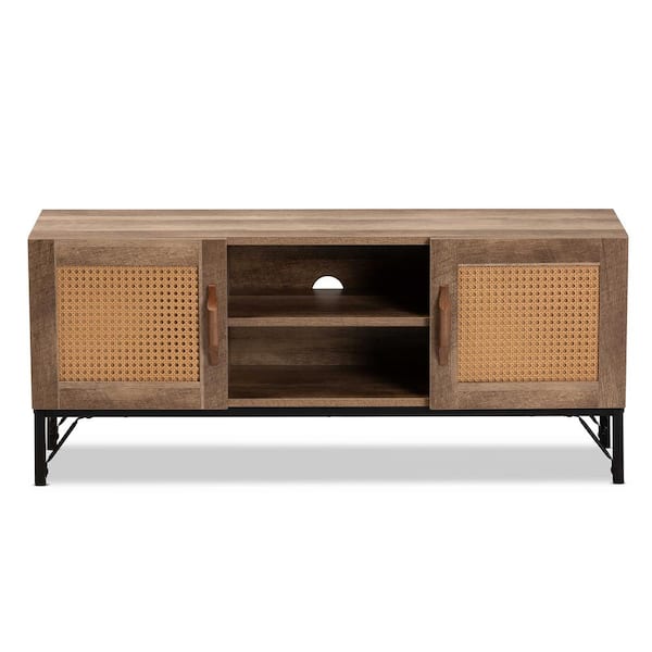 Baxton Studio Veanna 43.3 in. Natural Brown and Black TV Stand