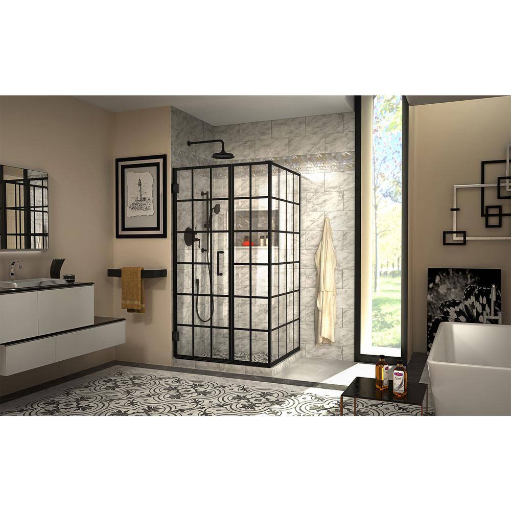 Toulon Black Frameless Hinged Shower Enclosure with Clear Glass