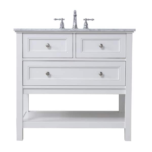 Unbranded Simply Living 36 in. W x 22 in. D x 33.75 in. H Bath Vanity in White with Carrara White Marble Top