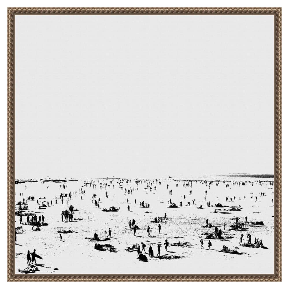 Monochrome Beach Scene Framed Canvas Wall Art 22 x 22-in