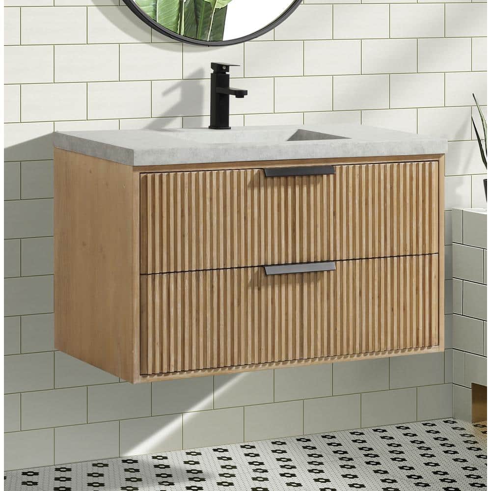 San Diego 36" Weathered Fir Floating Bathroom Vanity with Concrete Top