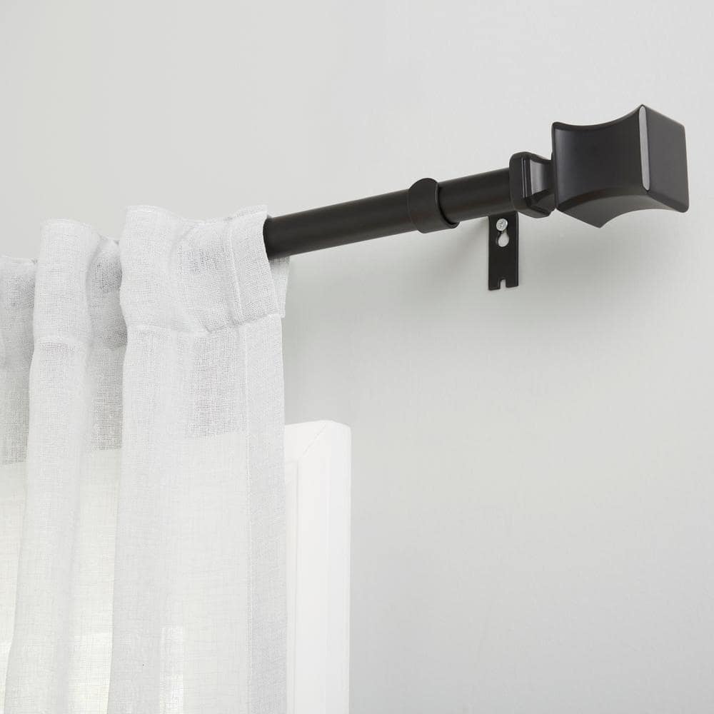 Matte Black Adjustable Curtain Rod with Resin Finials