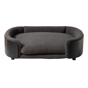Large Elevated Dog Bed Pet Sofa with Solid Wood Legs and Black Bent Wood Back in Cashmere Cushion