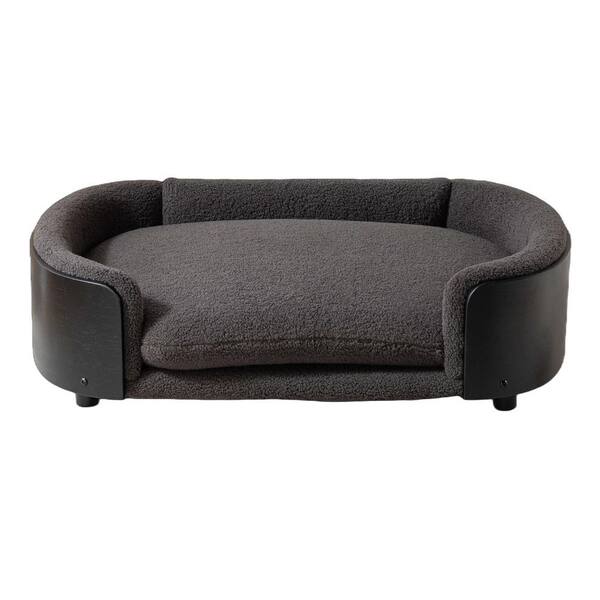Foobrues Large Elevated Dog Bed Pet Sofa with Solid Wood Legs and Black Bent Wood Back in Cashmere Cushion