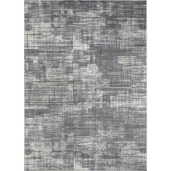 Aysal Astern Gray 9 ft. 10 in. x 12 ft. 10 in. Geometric Polypropylene Indoor Area Rug