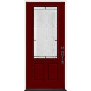 36 in. x 80 in. Left Hand 3/4 Lite Wendover Decorative Glass Mesa Red Steel Prehung Front Door