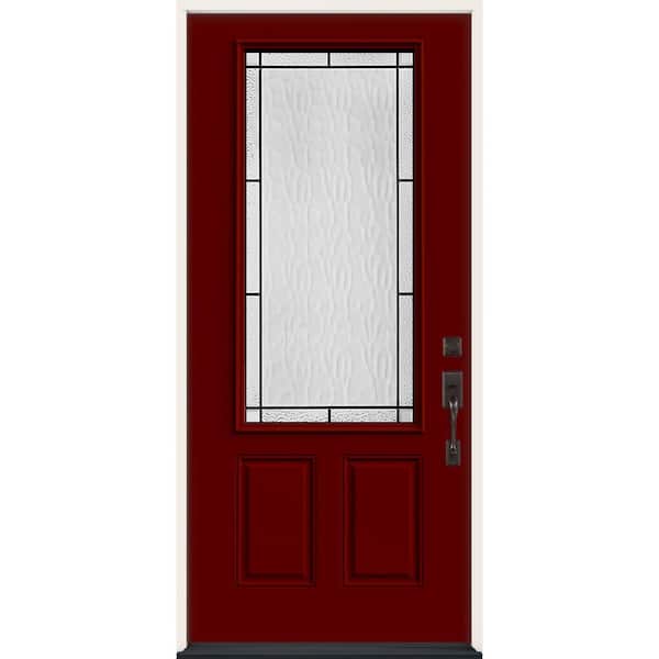 JELD-WEN 36 in. x 80 in. Left Hand 3/4 Lite Wendover Decorative Glass Mesa Red Steel Prehung Front Door