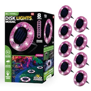 Mosaic Disk Lights Solar Powered Pink LED Path Lights with Mosaic Glass Top (8-Pack)