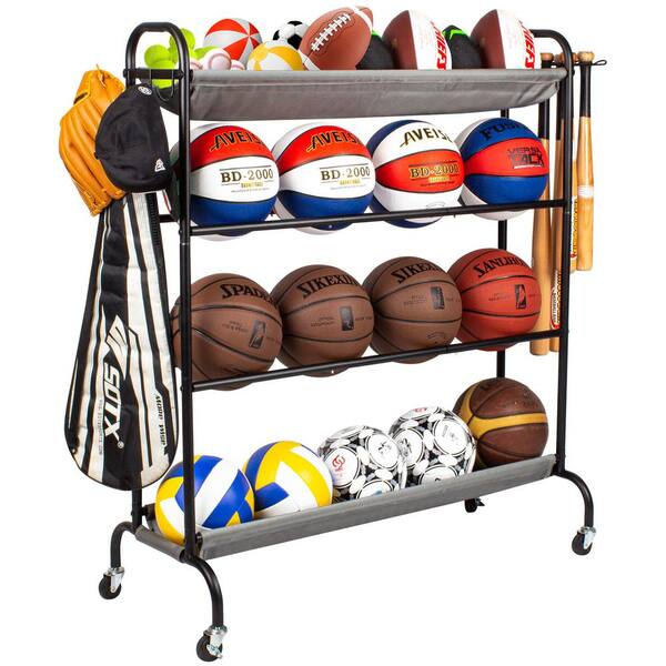 thumbnail image 2 of Vertical Basketball Storage Rack - 3-Tier Ball Holder Organizer Black 2 of 13