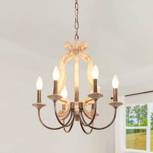 Farmhouse 6-Light French Country Weathered Wood Candle Style Empire Chandelier