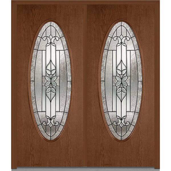 MMI Door 64 in. x 80 in. Cadence Right-Hand Inswing Oval Lite Decorative Glass Stained Fiberglass Oak Prehung Front Door