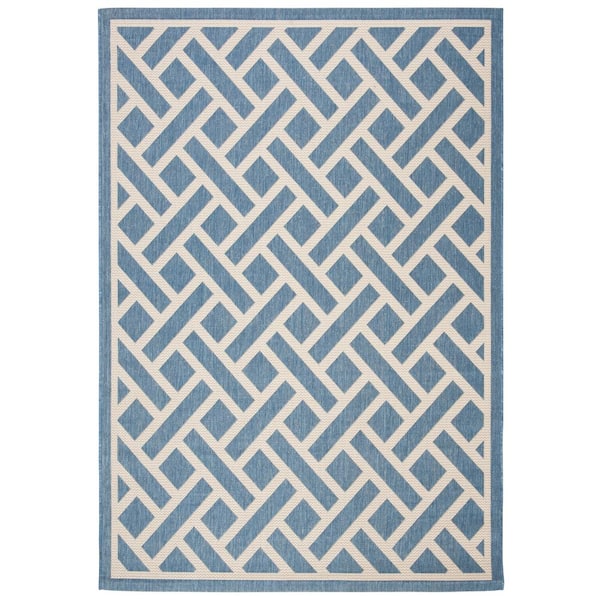 SAFAVIEH Courtyard Blue/Light Beige 5 ft. x 8 ft. Geometric Indoor/Outdoor Patio  Area Rug