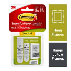 Picture Hanging Strips Variety Pack, White, Damage Free Decorating, 12 Pairs