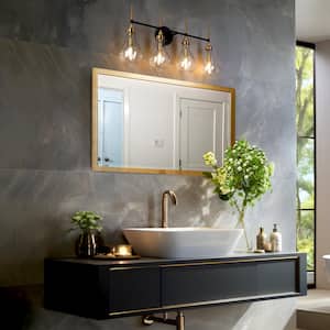 Modern Bathroom Teardrop Vanity Light 4-Light Black and Brass Wall Sconce Light with Clear Glass Shade