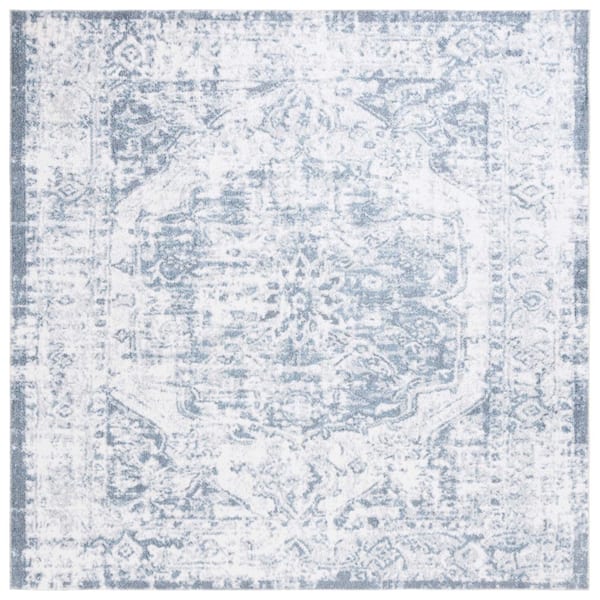 SAFAVIEH Baltimore 7 ft. x 7 ft. Light Gray/Blue Machine Washable Distressed Medallion square Area Rug