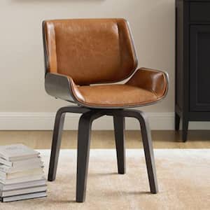 Iya Brown Faux Leather Swivel Side Chair with Wood Frame