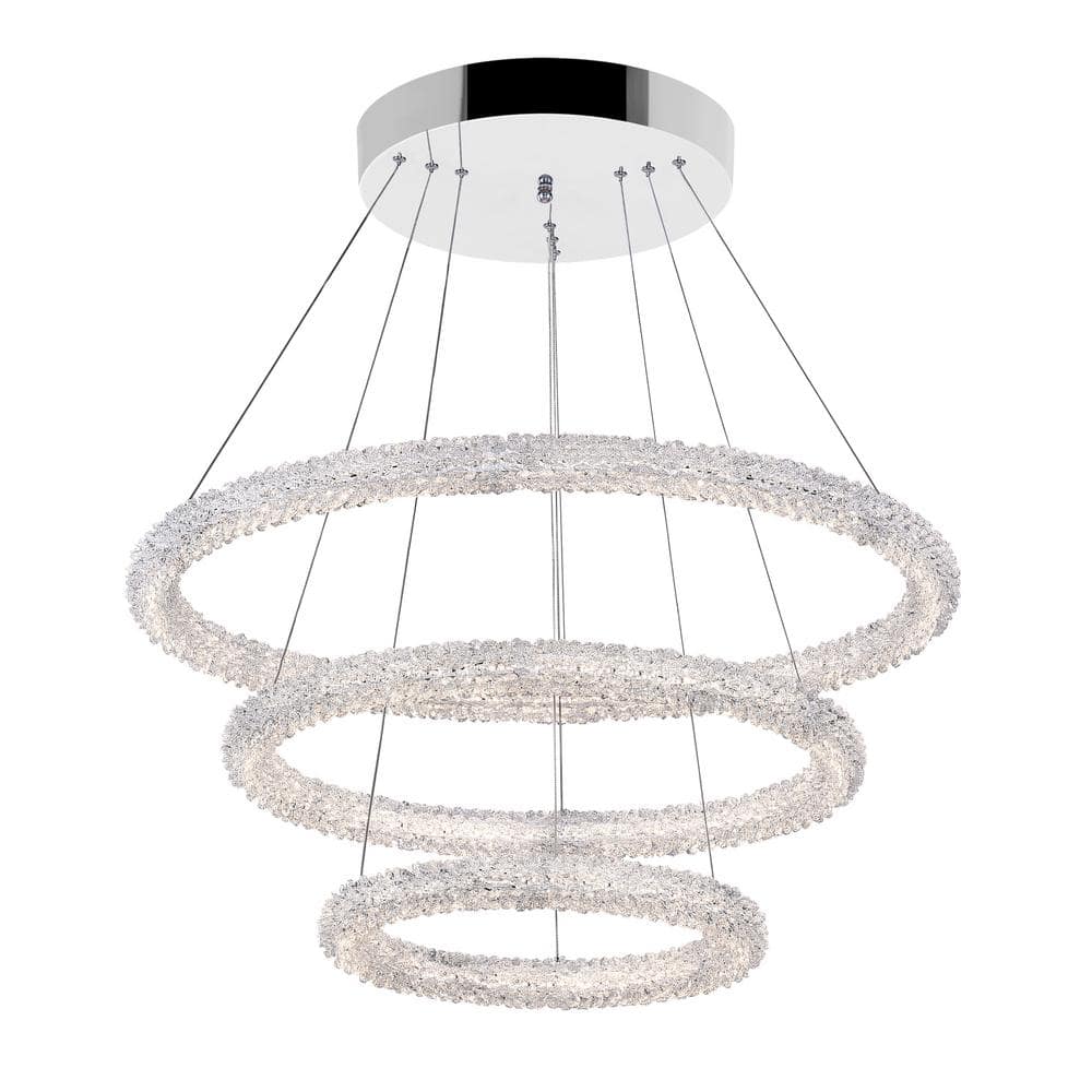 Arielle 32" Chrome and Crystal 3-Tier LED Chandelier
