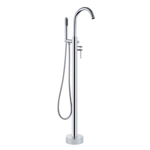 LB680005CP 1-Handle Freestanding Floor Mount Tub Filler Faucet with Hand Shower in Chrome