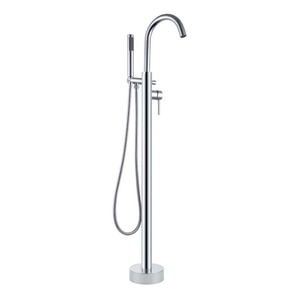 LANBO LB680005CP 1-Handle Freestanding Floor Mount Tub Filler Faucet with Hand Shower in Chrome