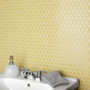 Hudson 1 in. Hex Vintage Yellow 11-7/8 in. x 13-1/4 in. Porcelain Mosaic (11.2 sq. ft./Case)