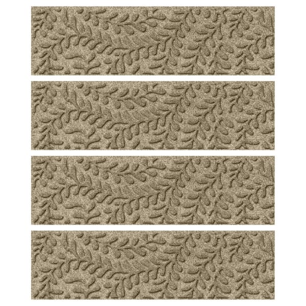 Bungalow Flooring Waterhog Boxwood 8.5 in. x 30 in. PET Polyester Indoor Outdoor Stair Tread Cover (Set of 4) Camel