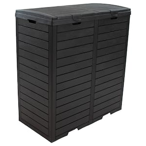 Double Outdoor 39 Gal. 30.25 in. W x 15.75 in. D x 33.25 in. H Black Polypropylene Resin Trash Can Storage