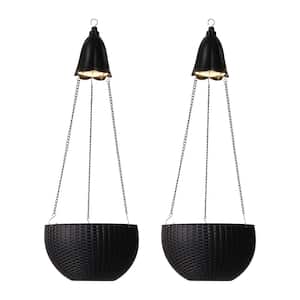 30 in. H Solar Lighted Hanging Black Plastic Basket/Planter (set of 2)